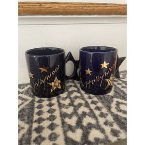 Pair Of Vintage Hollywood Gold Star Navy‎ Mugs Cups Star Handle 1995 Unique CA